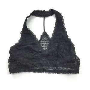 Victoria’s Secret Lace Halter Bralette Bra Size Small Womens Solid Black Unlined